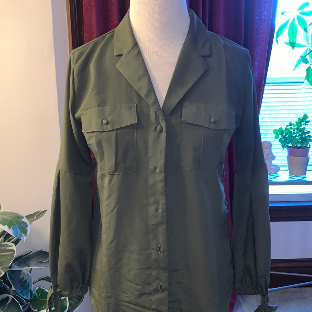 Army green button down
